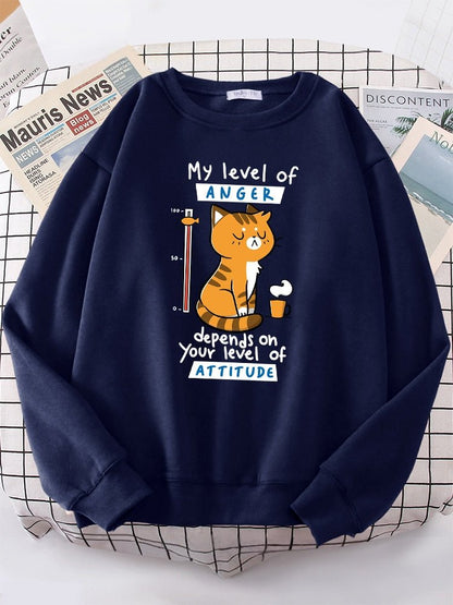 'My level of anger' Funny Cat Sweatshirt