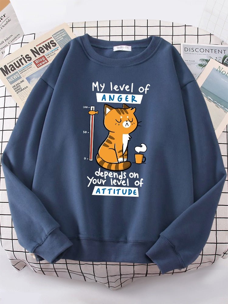 a navy blue cat sweaters for humans with angry cat