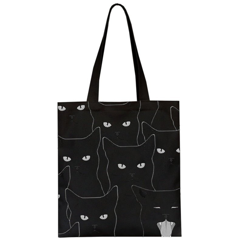 Black cat tote bag minimalist cat bag lightweight cat shopping tote bag Black Cat design Canvas Cat Bag