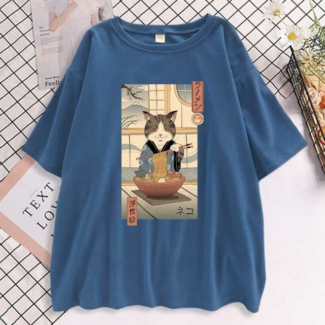 cute cat t shirts for female in steel blue color