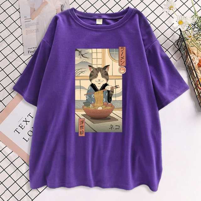 cat lovers t shirt for female in purple color
