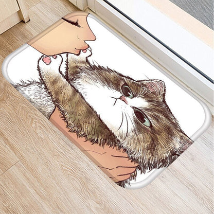 No Kissing' adorable cat print carpet cat rug