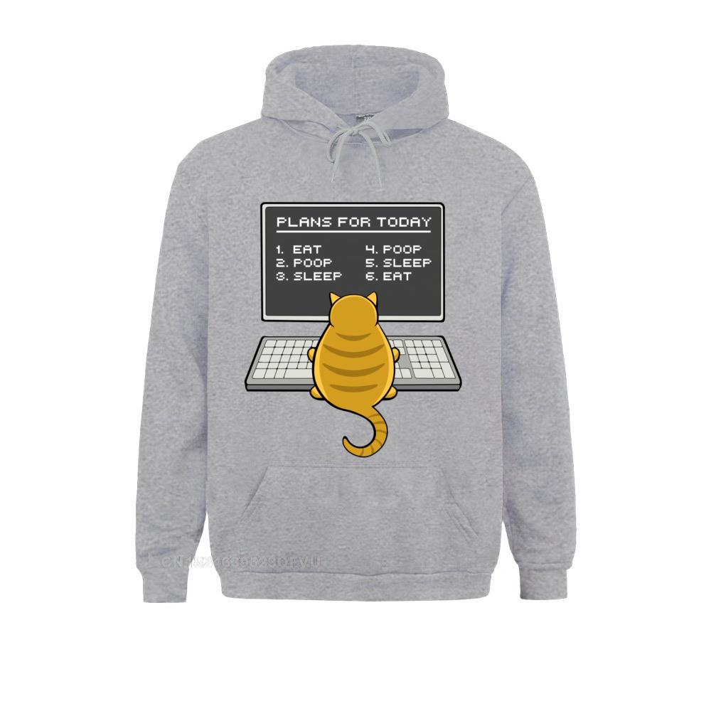 grey color hoodie for cat dad with a picture of a cat typing on a computer which looks cute and adorable