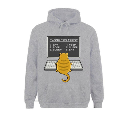 grey color hoodie for cat dad with a picture of a cat typing on a computer which looks cute and adorable
