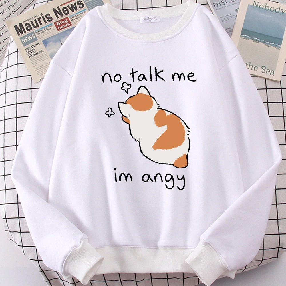 no talk me i m angry white color cute cat sweater for cat mom