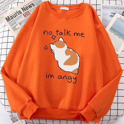 orange color no talk me i m angry cat sweatshirt for cat lady