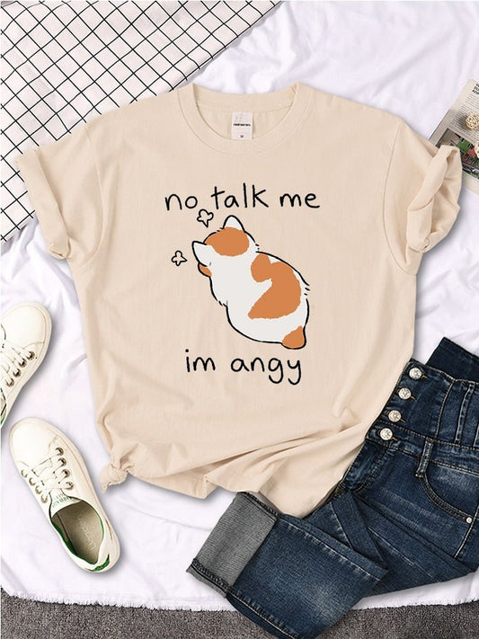 A beige color Funny Cat T-Shirt - 'No Talk Me, I'm Angry' - Angry calico cat design for cat lovers