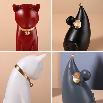 Luxury Nordic Cat and Mouse Figure Set for modern homes