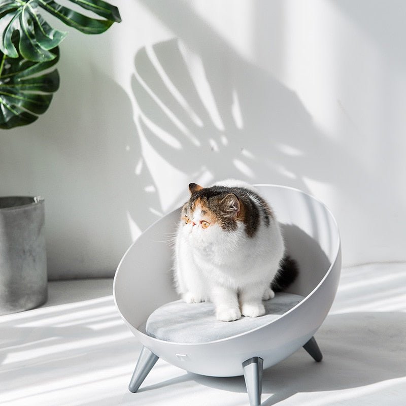modern style cat bed in white color made for adult cats in a luxury style home