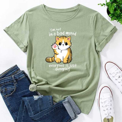 cat lover t shirt for female in olive green color