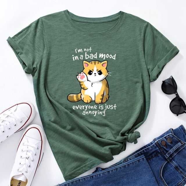 im not in a bad moon cute cat shirts in army green
