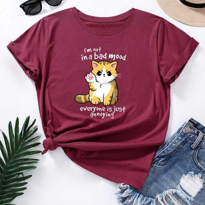 cats t in maroon color with im not in a bad mood design
