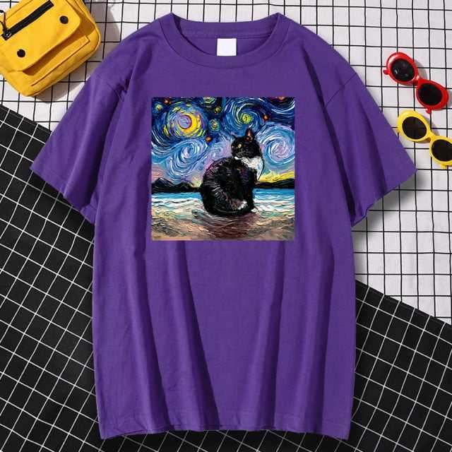 cat daddy t shirt with beautiful oil painting design in purple