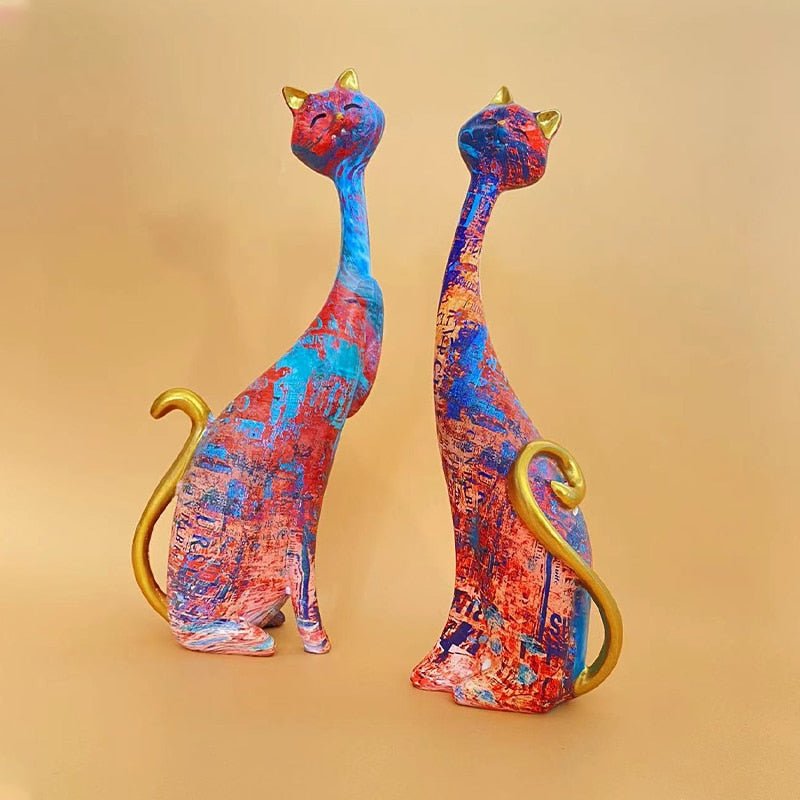 Oil painting style artistic pair cat sculpture