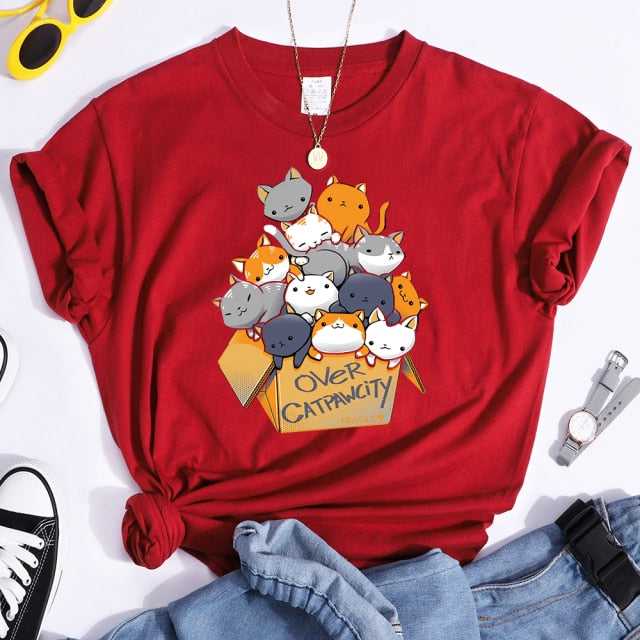 cute cartoon cat shirt in bold red color
