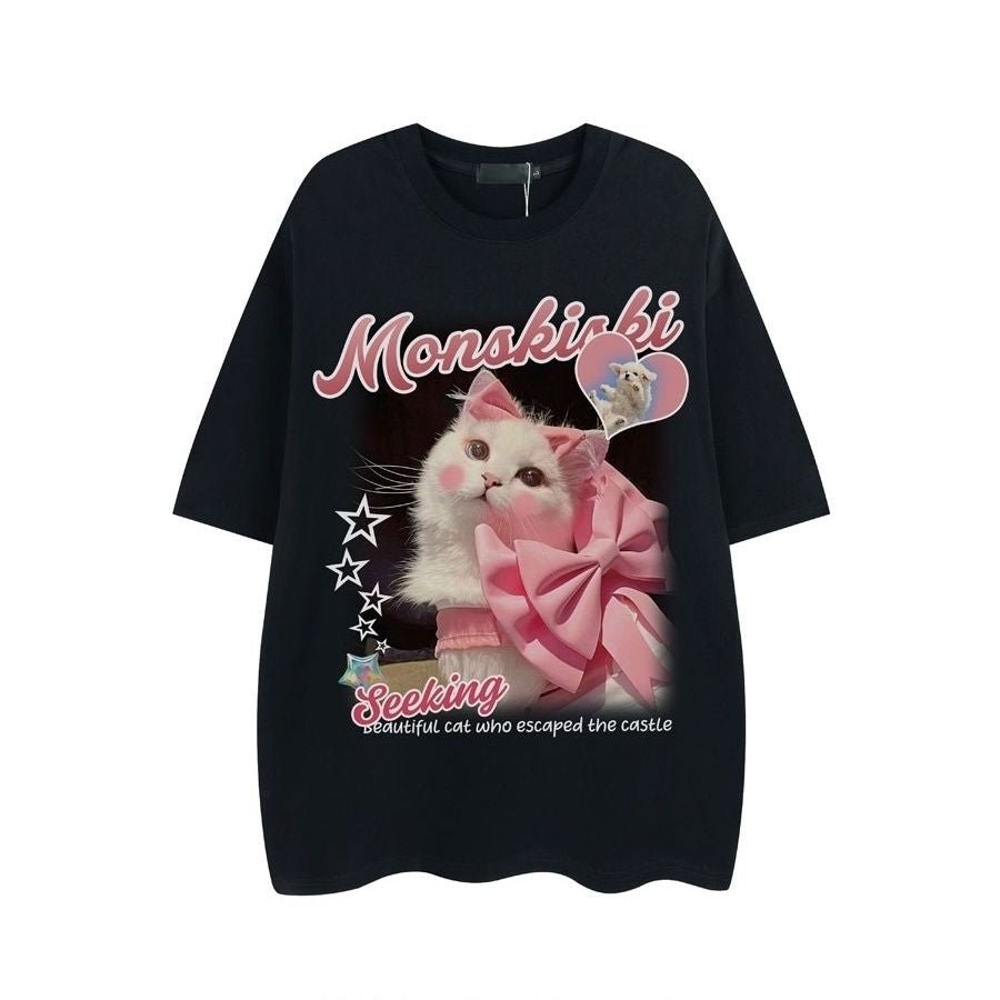 衝撃特価 Oversize barbiecore Pink Cat T-shirt – Meowgicians™ トップス