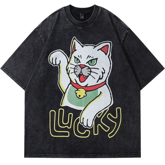 Oversize Vintage Look Lucky Cat T-Shirt