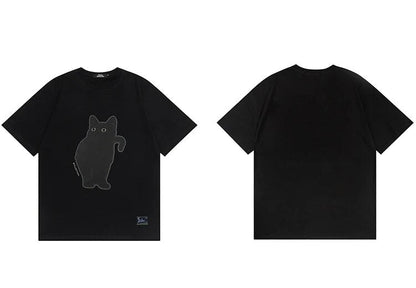 Oversized Minimalistic Black Cat T Shirts
