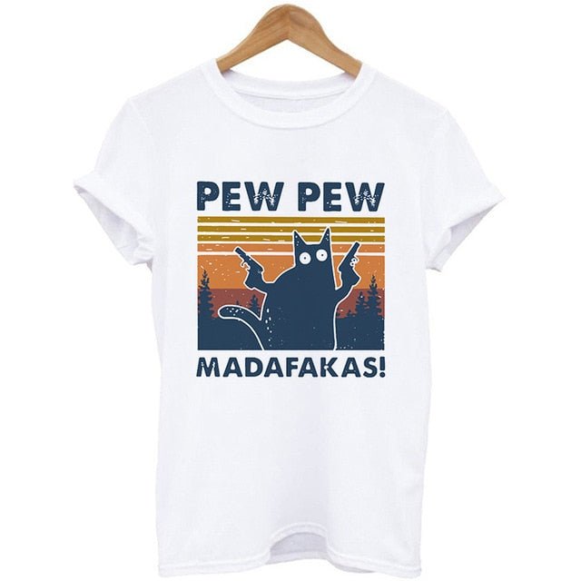 'Pew Pew' Female Cartoon Cat T-Shirt