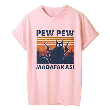 'Pew Pew' Female Cartoon Cat T-Shirt