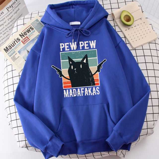 blue pew pew madafakas funny cat hoodie 