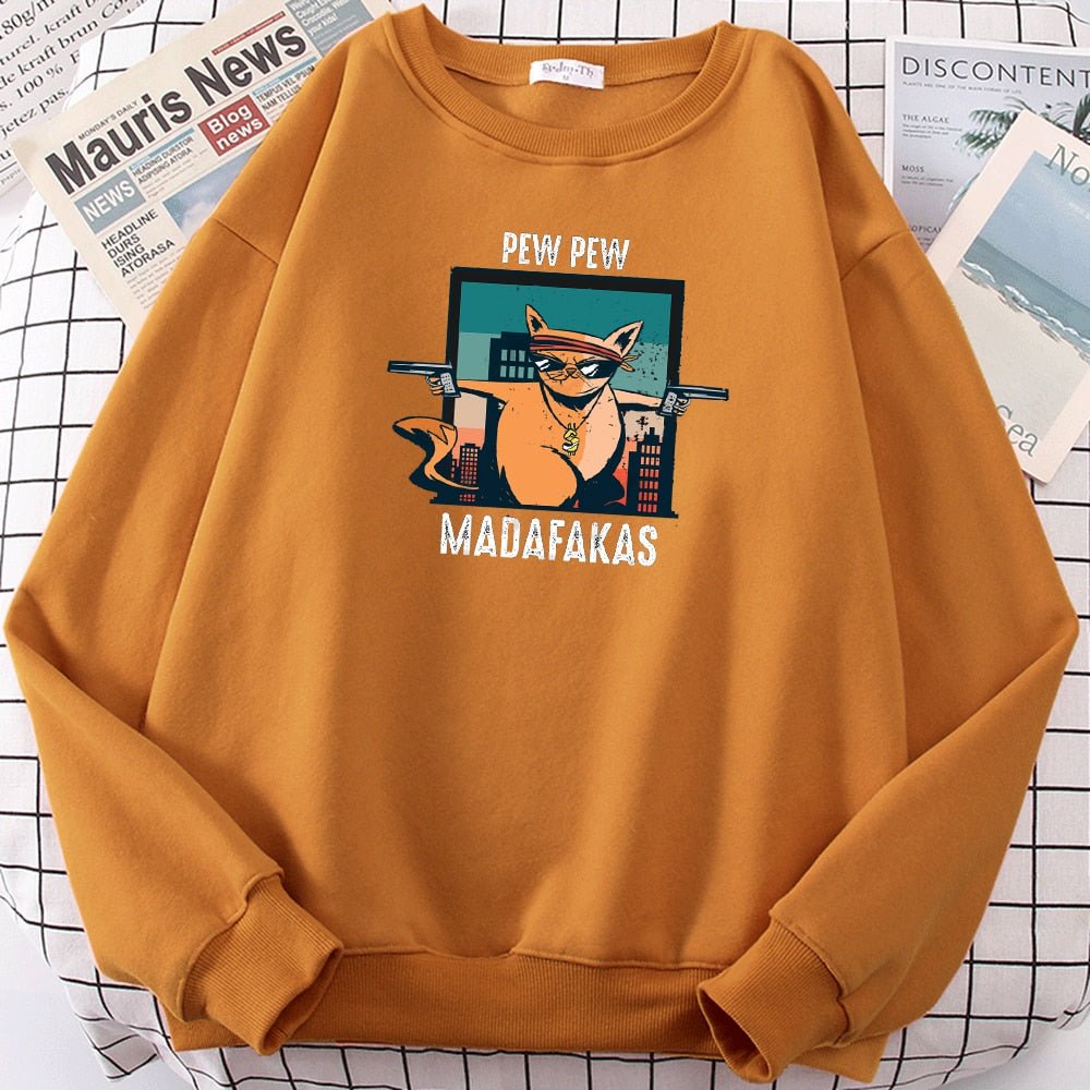 'Pew Pew Madafakas' Womens Vintage Cat Sweatshirt