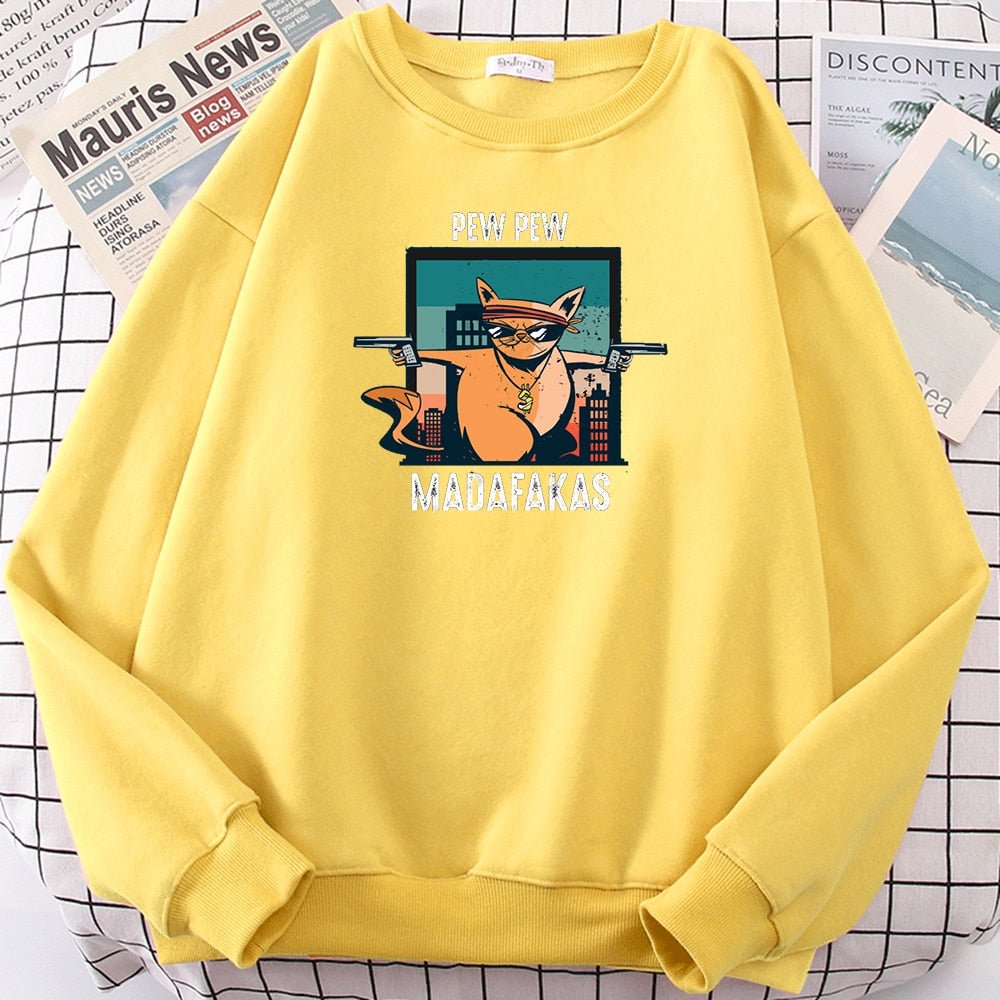 'Pew Pew Madafakas' Womens Vintage Cat Sweatshirt