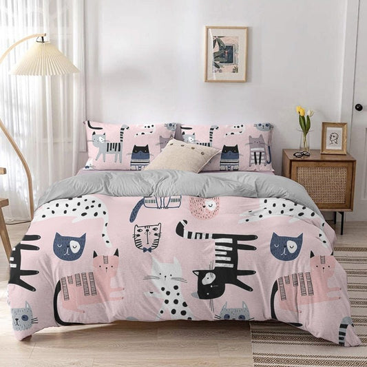 Pink cartoon cat bed sheets for pink lovers