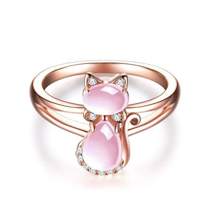 Pink stone lovely cat ring