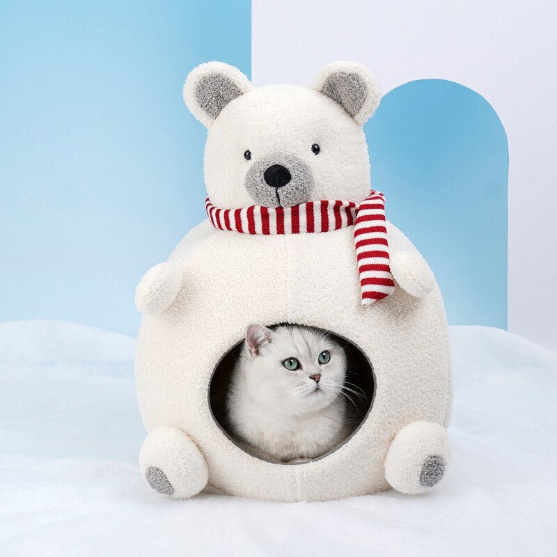 extremely cute polar bear design enclosed cat bed