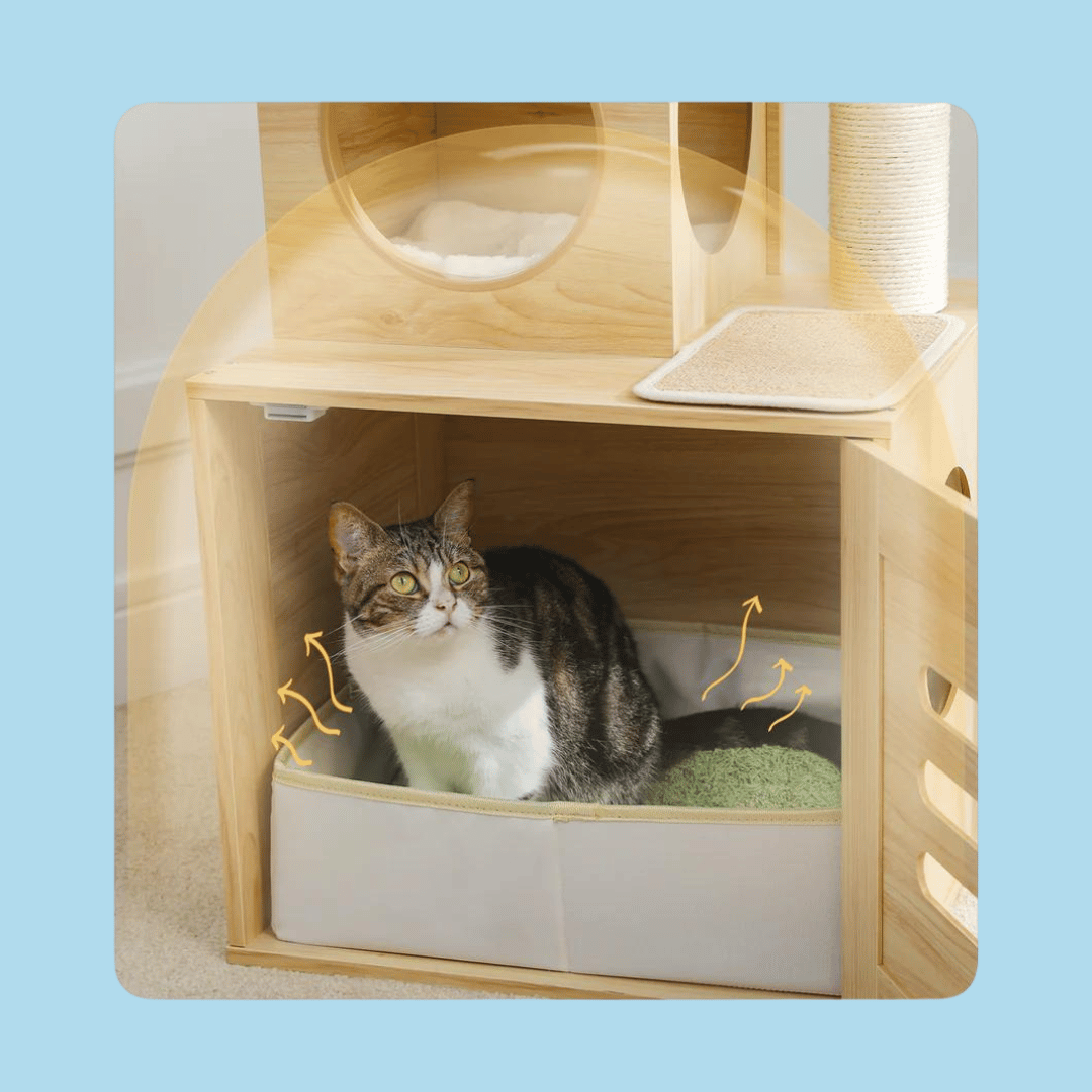 Practical Scandinavian Design Floor To Ceiling Cat Tree With Litter Box Slot