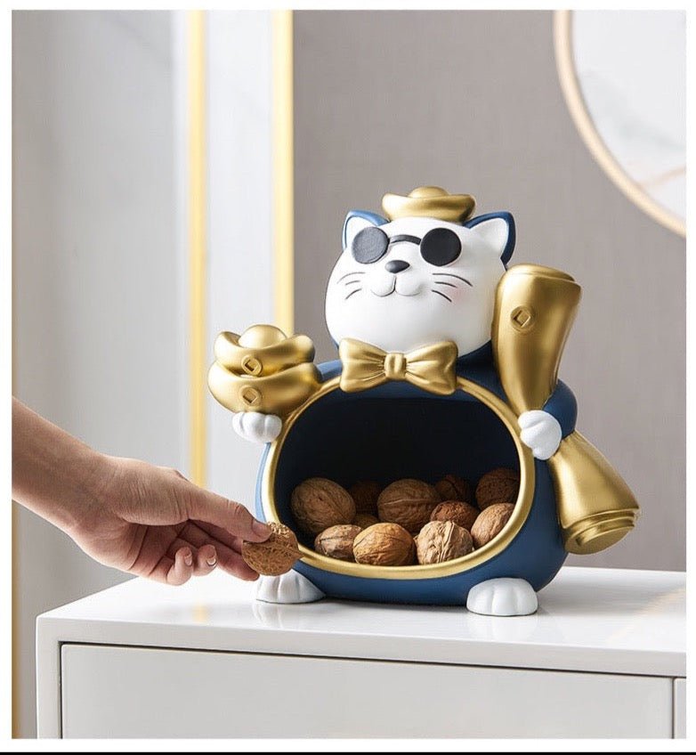 a home decor of a bossy cat sculpture that can store personal item