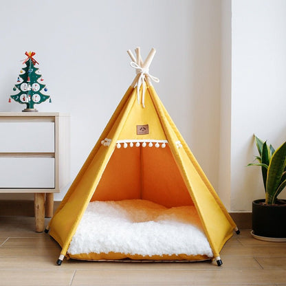yellow color large size cat teepee bed made by canvas