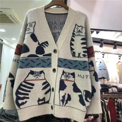 Premium knitted cat mom sweatshirt cardigan
