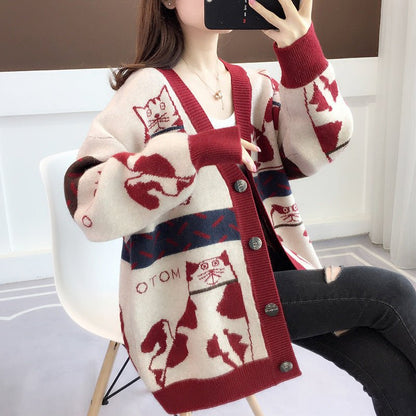 Premium knitted cat mom sweatshirt cardigan