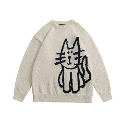 a white color high quality knitted cat sweater for high level of warmth