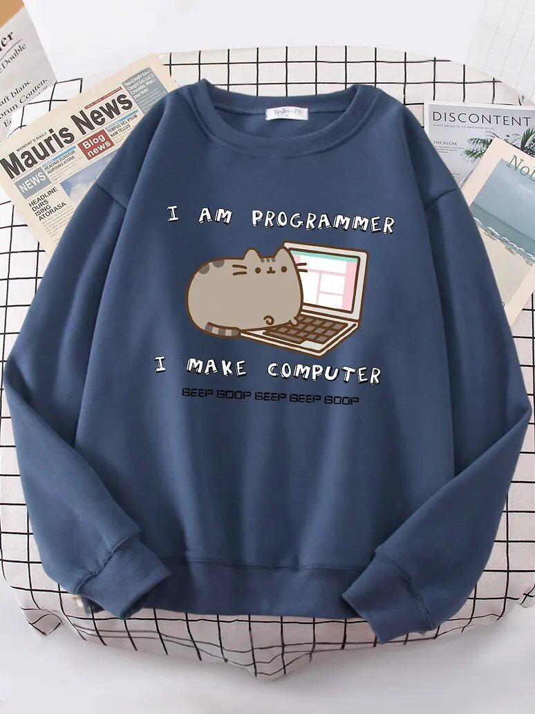 Humorous cat programmer design on a sweater