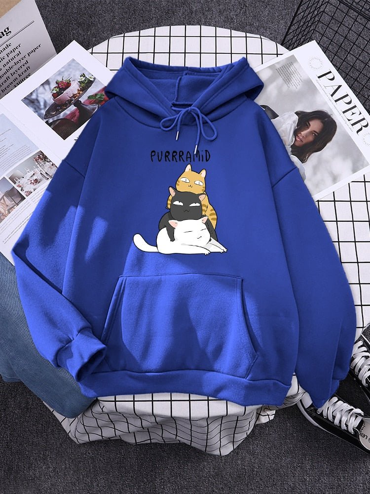 blue hoodie featuring cats on top of each other for funny cat dads who love puns