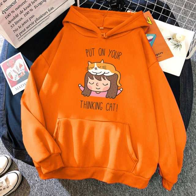 "Put On Your Thinking Cat" Adorable Cartoon Hoodie