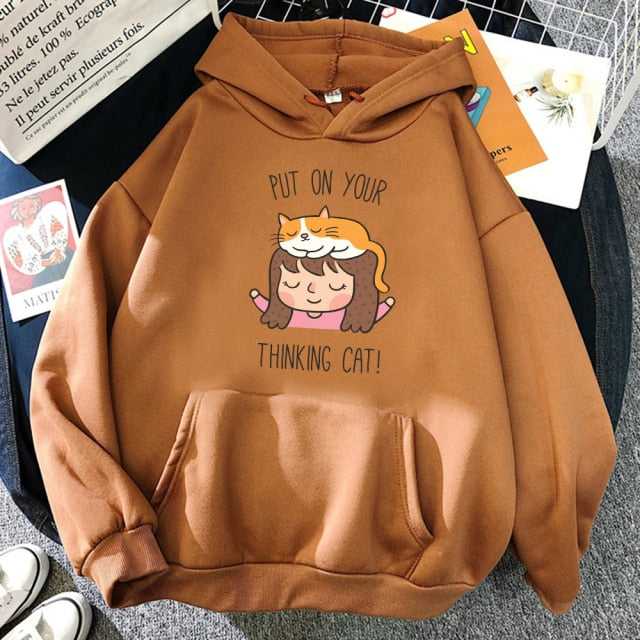 "Put On Your Thinking Cat" Adorable Cartoon Hoodie