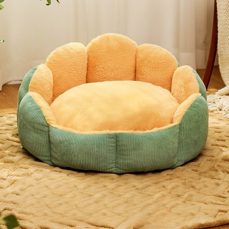 green color shell shape cat bed that looks classic and minimalist and make your cat like a queen on it