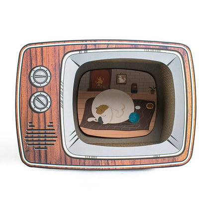 Retro appliances design cat bed with scratch board