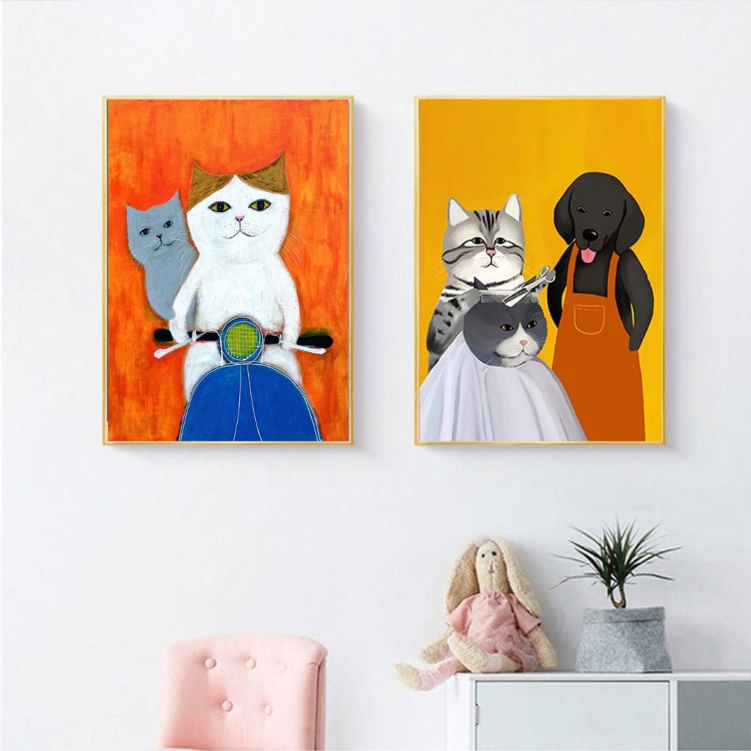 funny cat canvas art for home