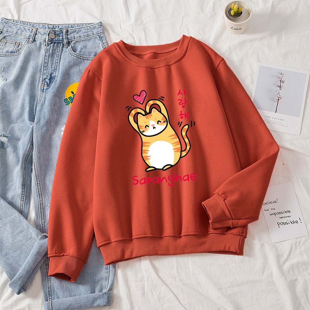 cat sweatshirts for women in red color
