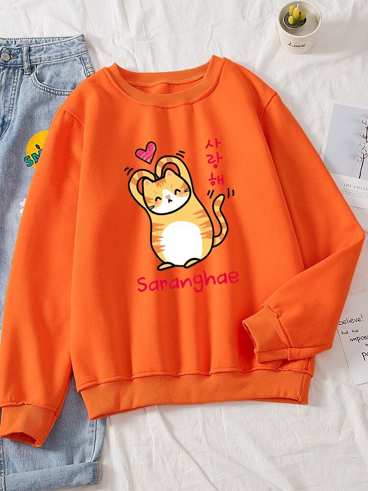 orange kawaii cat sweatshirt cat mom sweatshirt