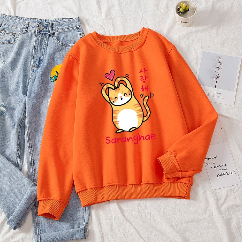 orange korean kawaii cat sweatshirt cat mom sweatshirt
