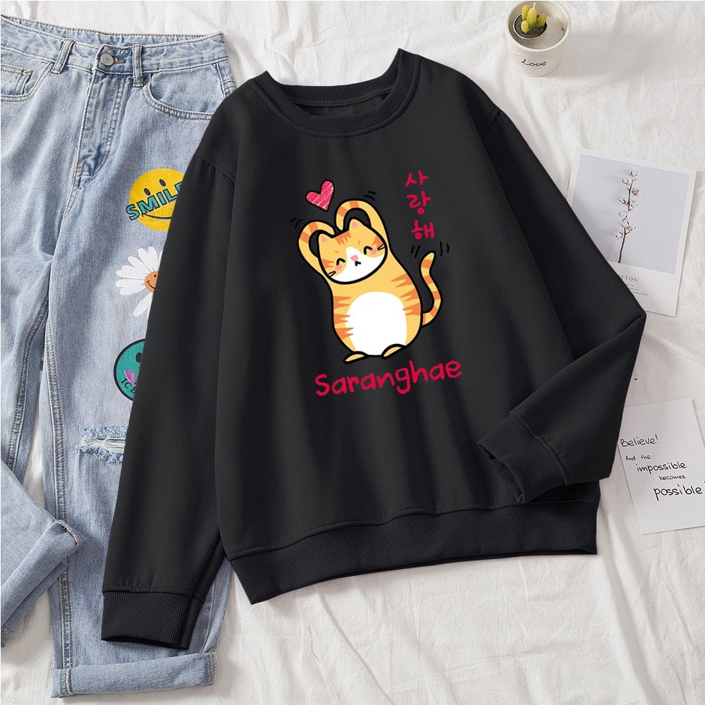 black korean kawaii cat sweatshirt cat mom sweatshirt