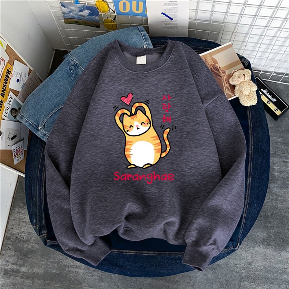 "Saranghae" - I love you Korean design sweatshirt for female