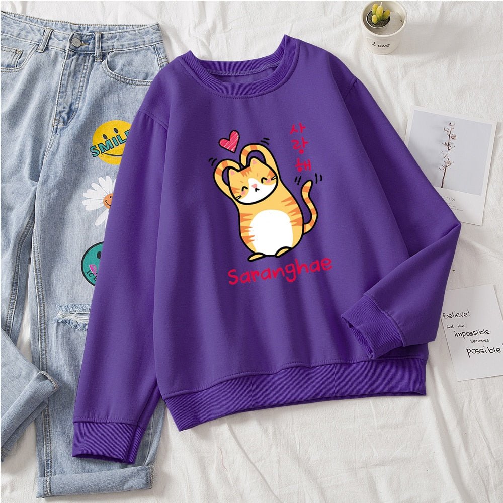 purple korean kawaii cat sweatshirt cat mom sweatshirt
