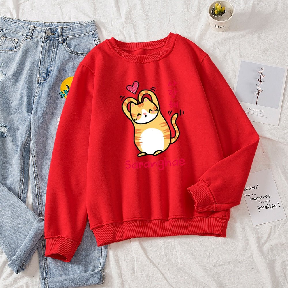 red korean kawaii cat sweatshirt cat mom sweatshirt